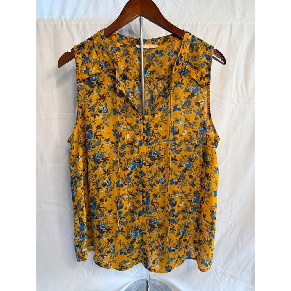 Sleeveless Mustard Floral V-Neck Top